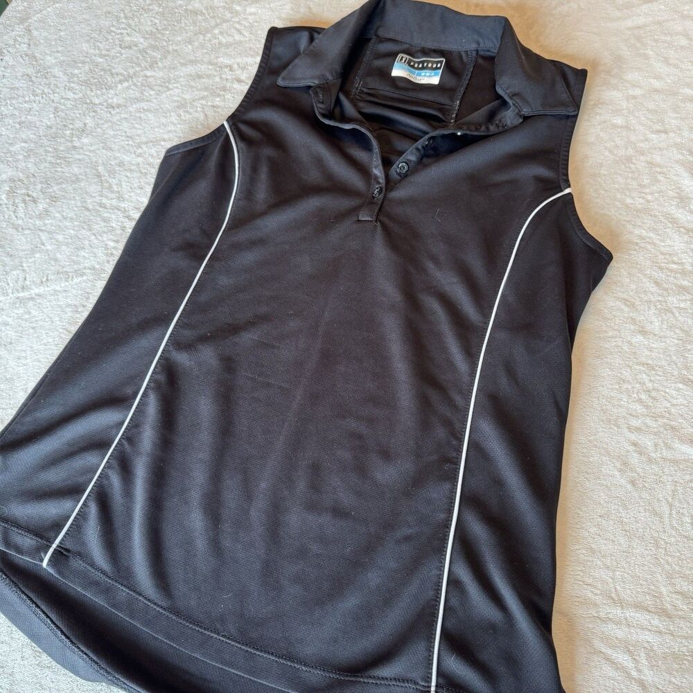 PGA TOUR Airflux Women's Sleeveless Golf Polo Shirt Black/White Trim Size M